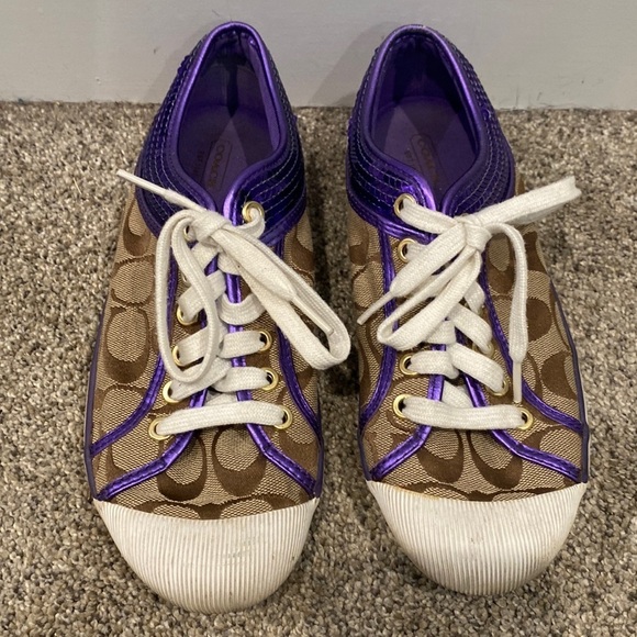 Coach Shoes - Coach Purple, Brown, and White Sneaker Tennis Shoes - Size 8 EUC
